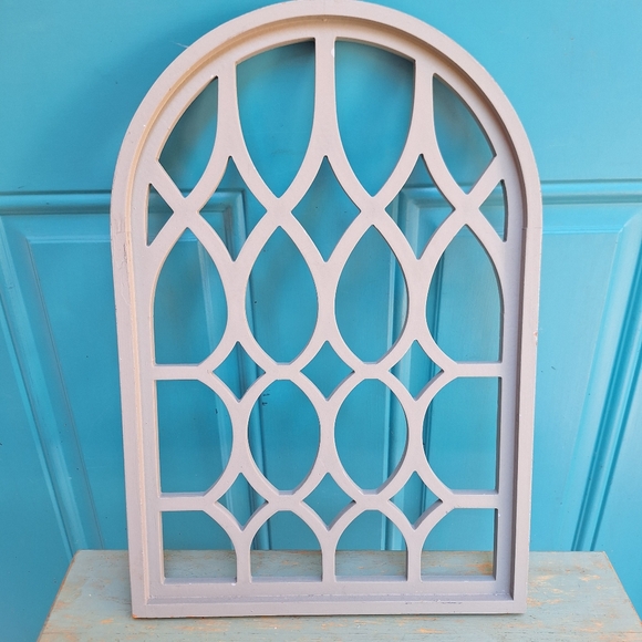 Wooden Arch Wall Hanging Turquoise Teal Arched Wall Decor Window Art Solid Color - Picture 10 of 12